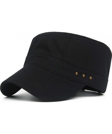 Baseball Caps Cotton Cadet Cap Army Military Caps Flat Hats Unique Design Big Head - Style05-black - CY18URE0OHZ $25.39