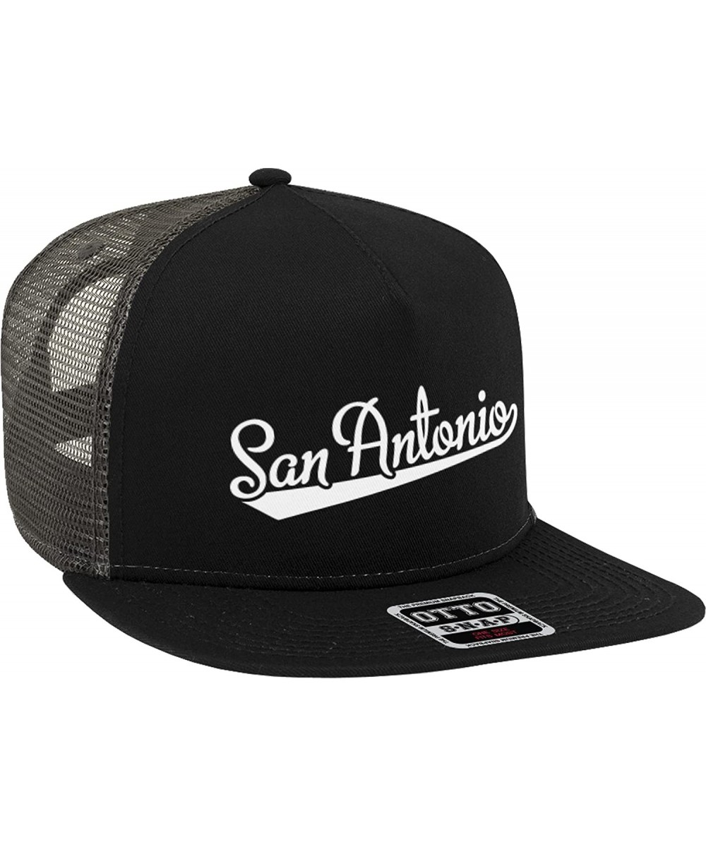 Baseball Caps San Antonio Script Baseball Font Snapback Trucker Hat - Black/Charcoal Grey - CQ18D0H4MA6 $26.28
