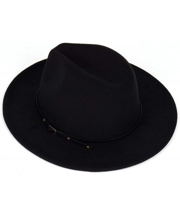 Fedoras Women Fedora Hat Wide Brim Felt hat with Belt Buckle Panama Hat Vintage Jazz Hat - A-black - CB18IG4U9G0 $23.80