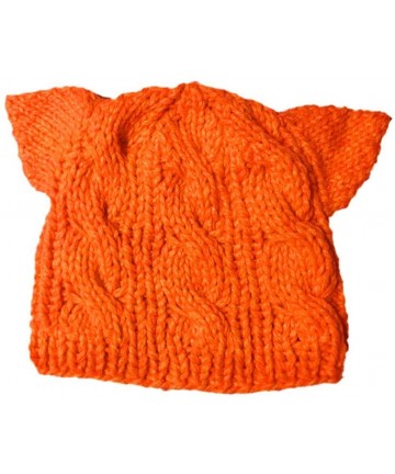 Skullies & Beanies Knit Dog Ear Hat for Women Knitting Crochet Handmade Warmer Beanie Cap - Orange - CT1899IZRI7 $15.13