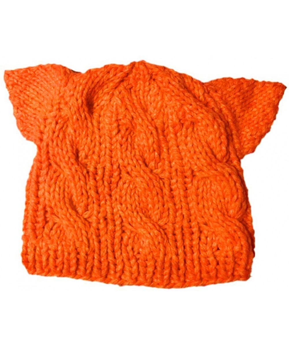 Skullies & Beanies Knit Dog Ear Hat for Women Knitting Crochet Handmade Warmer Beanie Cap - Orange - CT1899IZRI7 $15.13