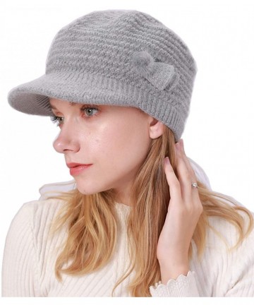 Skullies & Beanies Womens Winter Warm Hat Newsboy Hat Fleece Lining Slouchy Beanie Knitted Caps with Visor - Grey - C51925M56...