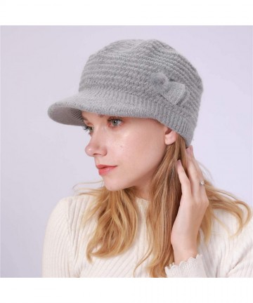 Skullies & Beanies Womens Winter Warm Hat Newsboy Hat Fleece Lining Slouchy Beanie Knitted Caps with Visor - Grey - C51925M56...