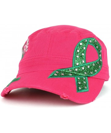 Baseball Caps Hope Liver Cancer Awareness Green Ribbon Embroidered Flat Top Style Army Cap - Hot Pink - CC18C5O5RCT $18.50