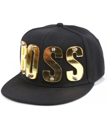 Baseball Caps 3D Letter Hip-Hop Snapback Mirror Baseball Cap BOSS 400HPG - Gold - C311OIZG0EF $23.78