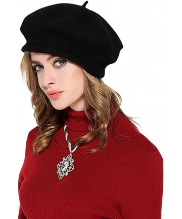Berets Women Men Wool French Beret Solid Color Warm Beanie Hat Artist Painter Fancy Dress Costumes - 2pack-black/White - C218...