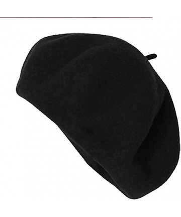 Berets Women Men Wool French Beret Solid Color Warm Beanie Hat Artist Painter Fancy Dress Costumes - 2pack-black/White - C218...