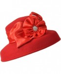 Bucket Hats Elegant Women Wool Felt Floral Trimmed Cloche Bucket Winter Church Hats - Red - CM18KR67N5K $45.51