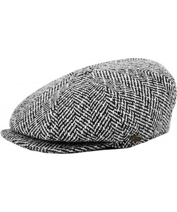 Newsboy Caps Men's Wool Newsboy Cap- Herringbone Driving Cabbie Tweed Applejack Golf Hat - 1594-black - C3188ZQK0SZ $22.49