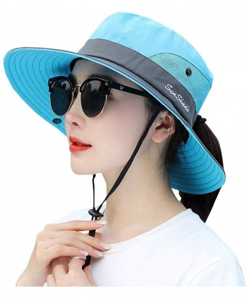 Sun Hats Womens UV Protection Wide Brim Sun Hats - Cooling Mesh Ponytail Hole Cap Foldable Travel Outdoor Fishing Hat - C518W...