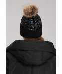 Skullies & Beanies Winter Knit Hats for Women Thick Pom Pom Metallic Shiny Beanies Ski Cap - Black Black - C818ACDSM5R $12.39