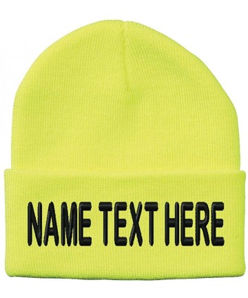 Skullies & Beanies Custom Embroidery Personalized Name Text Ski Toboggan Knit Cap Cuffed Beanie Hat - Neon Yellow - CG18RZDKA...