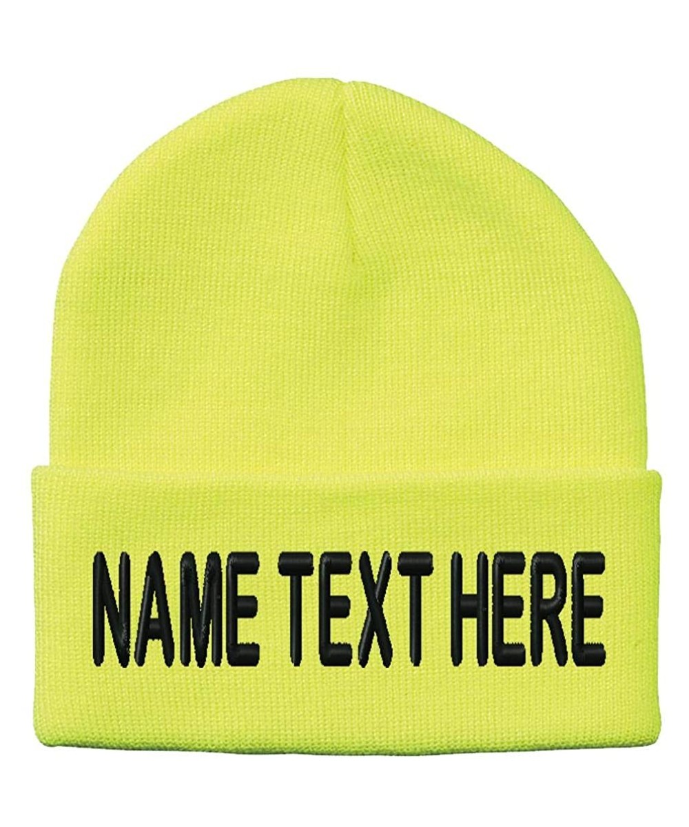 Skullies & Beanies Custom Embroidery Personalized Name Text Ski Toboggan Knit Cap Cuffed Beanie Hat - Neon Yellow - CG18RZDKA...