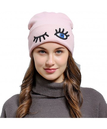 Skullies & Beanies Eyelash Wink Beanie Wool Cap Knitting Hat - Pink - C0188H40NQ4 $16.39