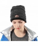 Skullies & Beanies Womens Ponytail Beanie Hats Warm Fuzzy Lined Soft Stretch Cable Knit Messy High Bun Cap - Black Mix - CK18...
