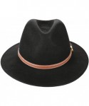 Fedoras Womens Belt Buckle Fedora Hat Wide Brim Wool Felt Trilby Panama Hat - 055 Black - CM18I3U95R5 $13.17
