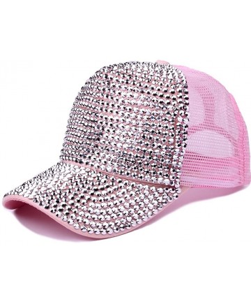 Baseball Caps Unisex Summer Sparkling Baseball Cap Rhinestone Drilling Breathable Net Hat - Pink - CY18EOSRULA $19.26