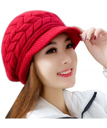 Berets Fashion Women Hat Winter Skullies Beanies Knitted Hats Rabbit Fur Cap - Watermelon Red - C612N9J0FVE $12.94