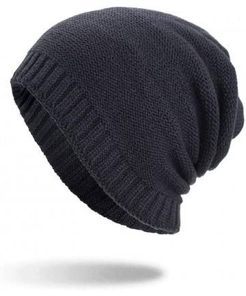 Skullies & Beanies Warm Oversized Chunky Soft Oversized Cable Knit Slouchy Beanie Winter Warm Knit Hat Skull Cap - Navy 6 - C...