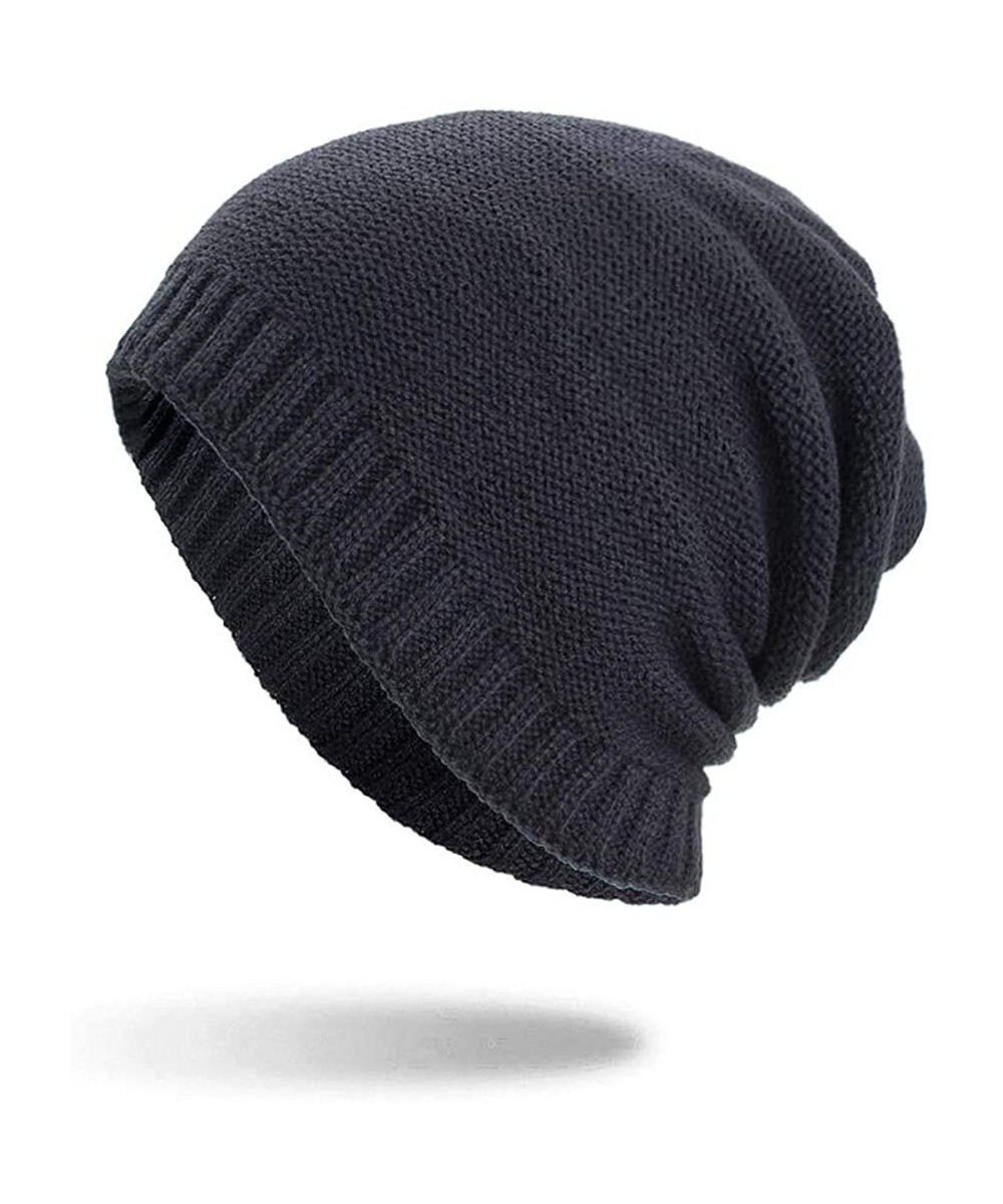Skullies & Beanies Warm Oversized Chunky Soft Oversized Cable Knit Slouchy Beanie Winter Warm Knit Hat Skull Cap - Navy 6 - C...