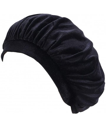 Skullies & Beanies Women Velvet Turban Hat Indian Cap Flower Slouchy Beanie Stretch Chemo Headwrap - Na Black - CZ18YH5GUAI $...