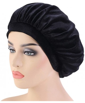 Skullies & Beanies Women Velvet Turban Hat Indian Cap Flower Slouchy Beanie Stretch Chemo Headwrap - Na Black - CZ18YH5GUAI $...