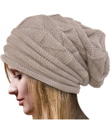Skullies & Beanies Women's Winter Beanie Knit Crochet Ski Hat Oversized Cap Hat Warm Beige - C312B7QCVEP $13.49