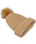 Skullies & Beanies Womens Beanie Hat-Thick Chunky Cable Winter Velvet Knit Cap with Faux Fur Pom - Khaki - C518K5ING9G $20.97