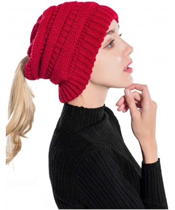 Skullies & Beanies Womens Baggy Slouchy Beanie Tail Warm Fleece Skiing Knitted Cap Winter Stretch Messy High Bun Ponytail Bea...