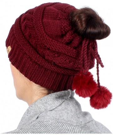 Skullies & Beanies Women's Adjustable Soft Cable Knit Slinky Ponytail Beanie Hat- Convertible to Snood - Burgundy - CM18K78TR...