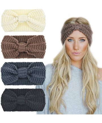 Cold Weather Headbands Crochet Turban Headband for Women Warm Bulky Crocheted Headwrap - 4 Pack Knot C - Black- White- Khaki-...