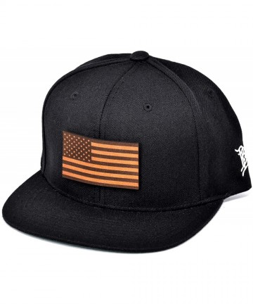 Baseball Caps 'The Old Glory' Leather Patch Classic Snapback Hat - One Size Fits All - Black - CH18IGRICAX $47.68