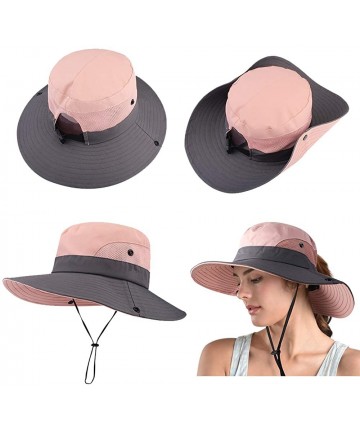 Sun Hats Sun Hat for Women Summer Foldable Mesh Wide Brim Ponytail Hole Sun Protection Breathable Bucket Hat - Pink - CR18RWZ...