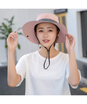 Sun Hats Sun Hat for Women Summer Foldable Mesh Wide Brim Ponytail Hole Sun Protection Breathable Bucket Hat - Pink - CR18RWZ...