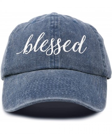 Baseball Caps Blessed Women's Baseball Cap Soft Cotton Dad Hat - Washed Denim Navy Blue - CC18RRHAOWO $26.37