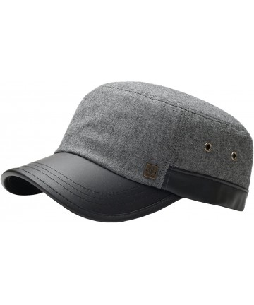 Baseball Caps A69 Hazy Denim Style Faux Leather Design Jeans Feel Army Cap Cadet Military Hat - Black - C712NYK2Q9G $31.67