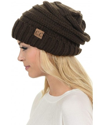 Skullies & Beanies Hat-100 Oversized Baggy Slouch Thick Warm Cap Hat Skully Cable Knit Beanie - Brown - CN18XEESQND $14.69