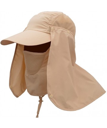 Sun Hats Fashion Summer Outdoor Sun Protection Fishing Cap Neck Face Flap Hat Wide Brim - Khaki - CD12O7I5KXT $15.25