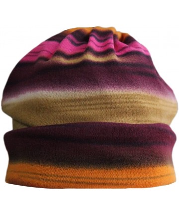 Skullies & Beanies Womens Winter Fleece Rainbow Stripes Slouchy Baggy Beanie Hat Cap Hood Hairband - Rose - CW12EQ4PSEP $14.81