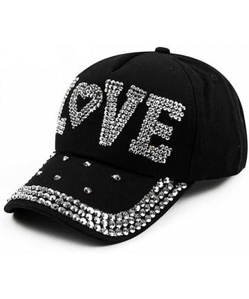 Baseball Caps Fashion Women Bling Studded Rhinestone Crystal Love Lips Baseball Caps Hats - Black - C618CA92ZKU $15.92