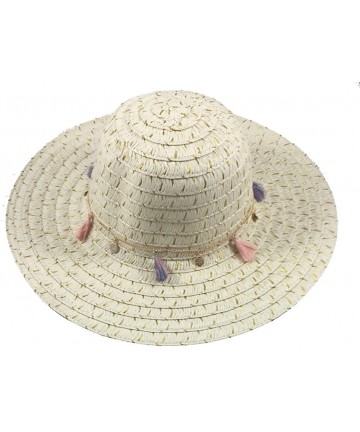 Visors Wide Brim Large Bow Floppy Summer Straw Sun Hat - 7154 White - CQ17YCD630O $18.53