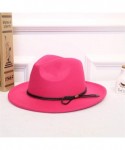 Fedoras Women Belt Buckle Fedora Hat-Classic Wide Brim Floppy Panama Hat Crushable Wool Felt Outback Hat - Hot Pink - CY18WL5...