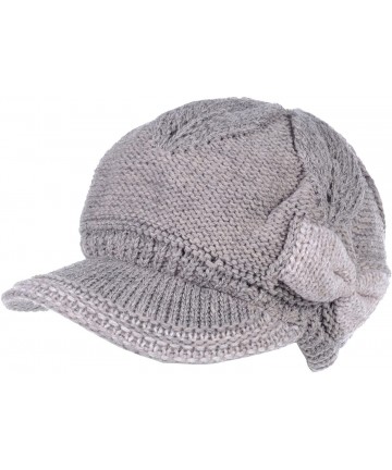 Newsboy Caps Womens Winter Chic Cable Warm Fleece Lined Crochet Knit Hat W/Visor Newsboy Cabbie Cap - CQ189TK0XYX $25.83