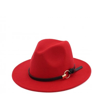 Fedoras Wool Fedora Wide Brim Felt Classic Winter Hats Floppy Trilby Top Jazz Cap - Red - C618L259G7W $17.65