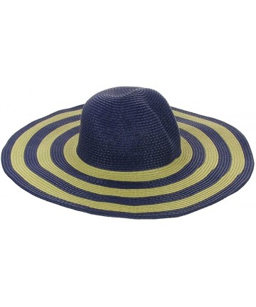 Sun Hats Women's Wide Wired Brim Stripe Straw Sun Hat - Shapeable - Navy - CI12HCVTLA5 $25.72