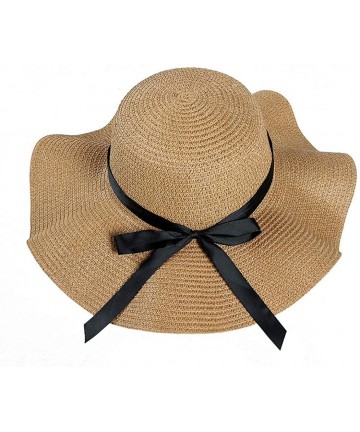 Sun Hats Womens Straw Hat Wide Brim Floppy Beach Cap Adjustable Sun Hat for Women UPF 50+ - Khaki - CQ18TUXRZOT $14.06