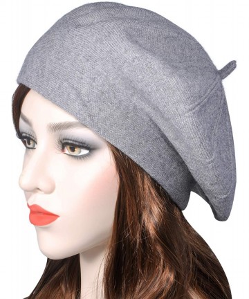 Berets French Beret hat- Reversible Solid Color Cashmere Knit Warm Beret Cap for Womens Girls - Grey - CK18WDR5292 $21.10