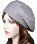 Berets French Beret hat- Reversible Solid Color Cashmere Knit Warm Beret Cap for Womens Girls - Grey - CK18WDR5292 $21.10
