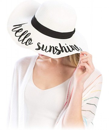 Sun Hats Women Spring Summer Beach Paper Embroidered Lettering Floppy Hats - Hello Sunshine - White - CG18QGZGYZZ $25.72