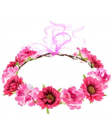Headbands Rose Flower Leave Crown Bridal with Adjustable Ribbon - A Peach - CP196WLS87Z $13.16